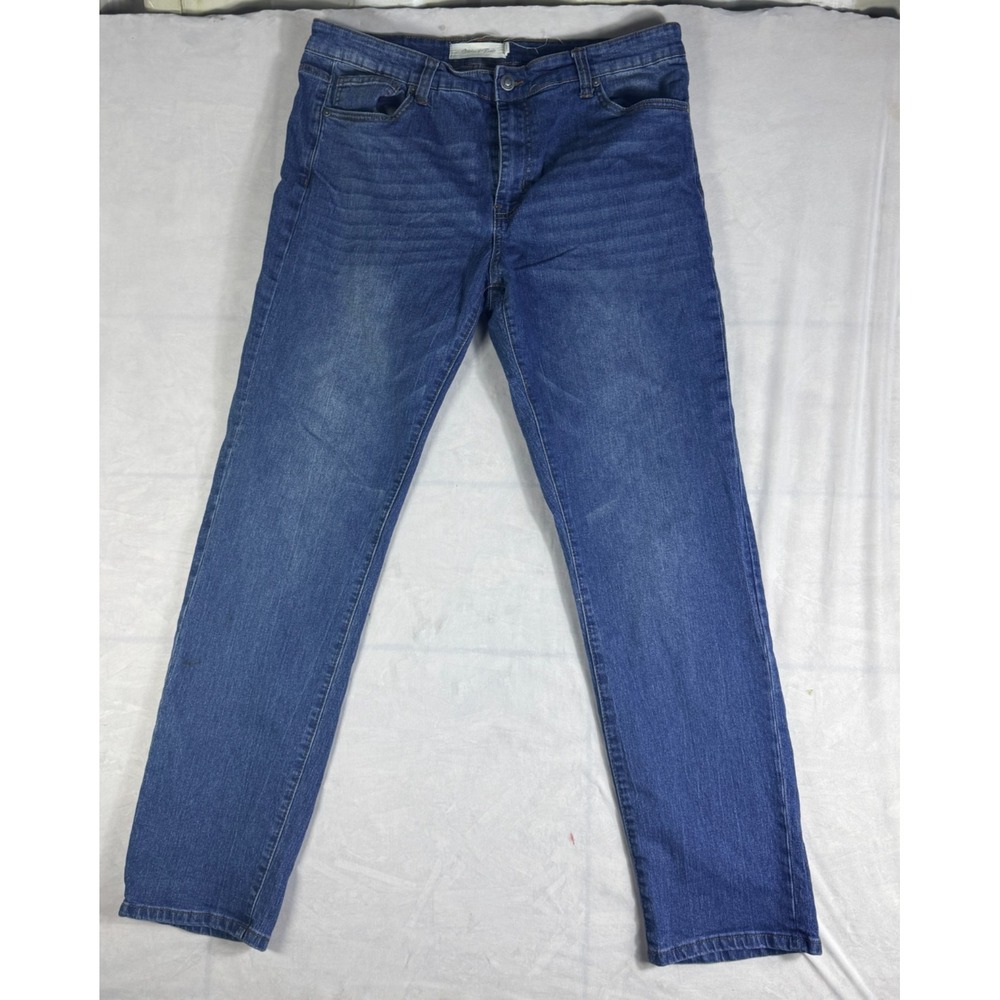 Stitches & Rivets Mens Jeans Blue Denim Stretch Straight Leg Streetwear W36 L32